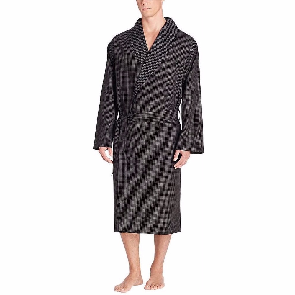 Polo Ralph Lauren PLAID Sleepwear Woven Robe, S/M black cotton